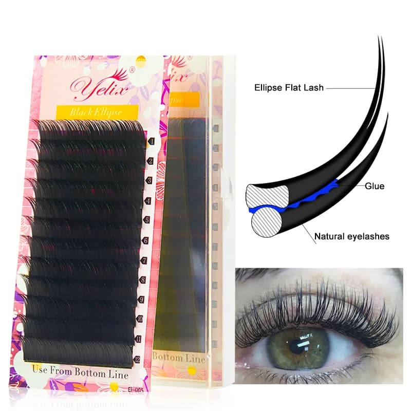 플랫 타원형 팁 분할 블랙 속눈썹 연장 0.15-0.20mm