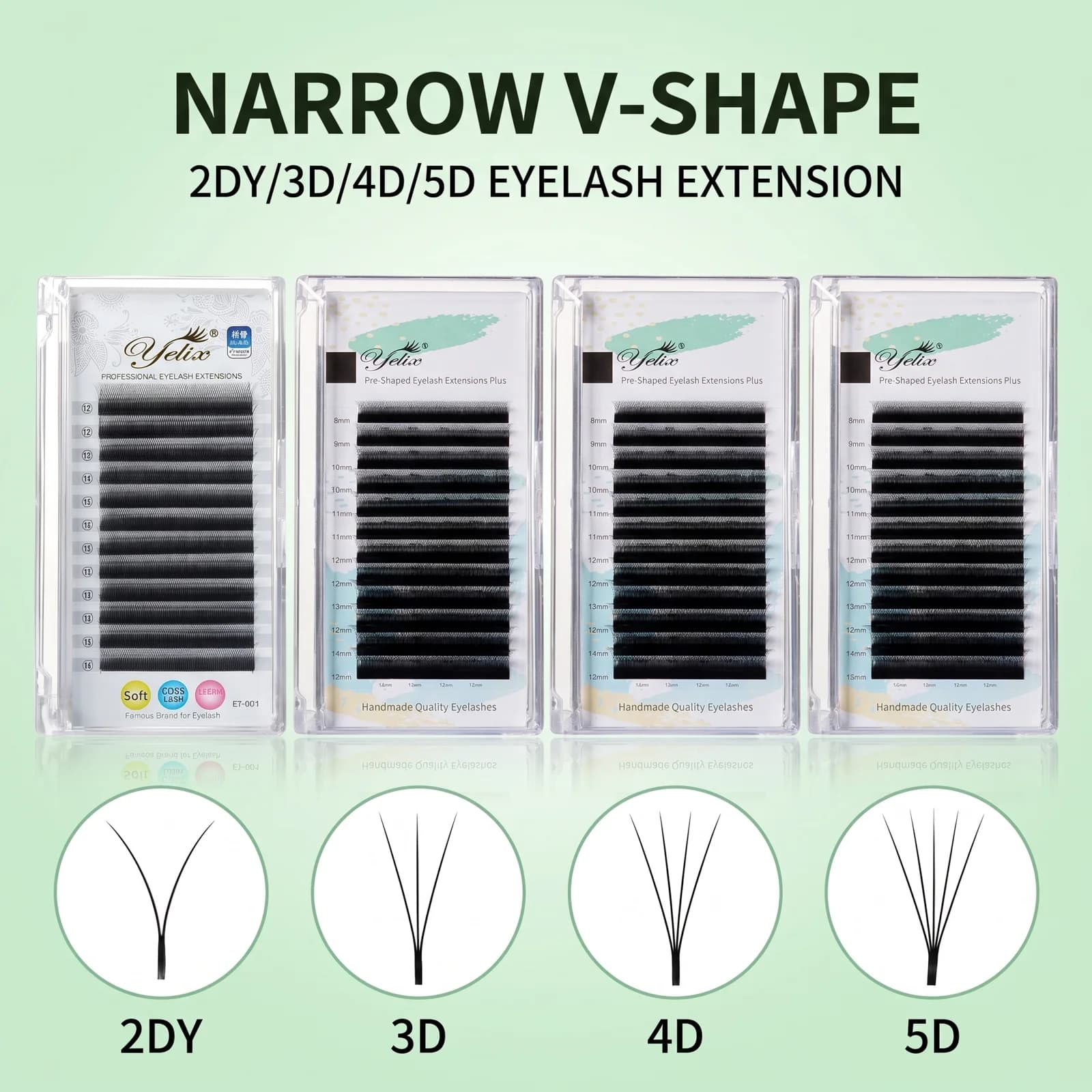 슬림 W-Shape 프리메이드 볼륨 팬 속눈썹 연장, 2D-5D